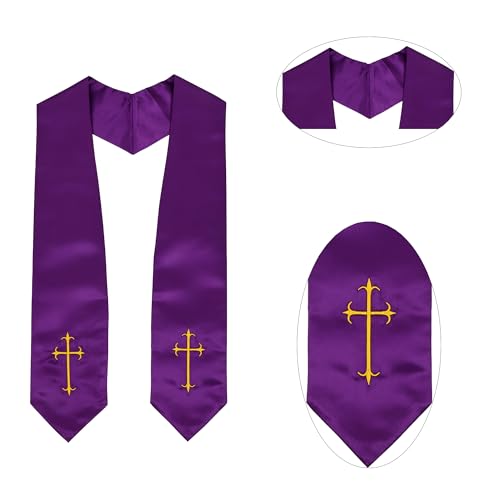 Clergy Stole, Choir Stole with Cross Embroidery 60'' - color: Purple