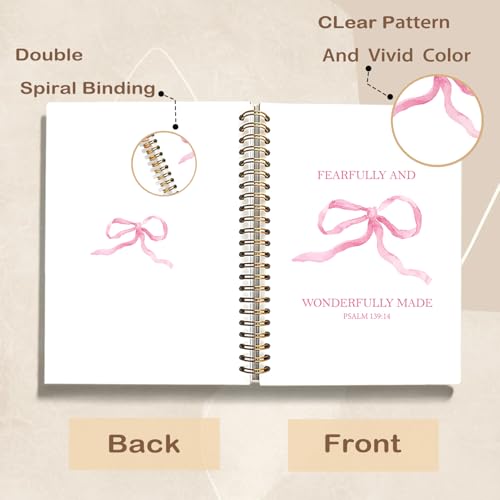 Coquette Pink Bow Christian Spiral Notebook Journal, Psalm 139:14 Bible Scripture Journal for Women, Christian Religious Gifts for Women, Church Notes Notebooks, 5.5x8.3 Inch - color: 01-psalm 139:14