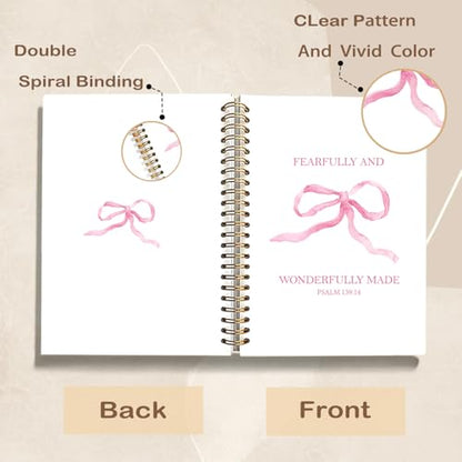 Coquette Pink Bow Christian Spiral Notebook Journal, Psalm 139:14 Bible Scripture Journal for Women, Christian Religious Gifts for Women, Church Notes Notebooks, 5.5x8.3 Inch - color: 01-psalm 139:14