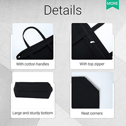 Tote Bag, 17.75x13.75in, 1pcs Black Canvas, Zippered, Reusable, Unisex, All Ages - color: 1pcs Black, size: 17.75"x13.75"