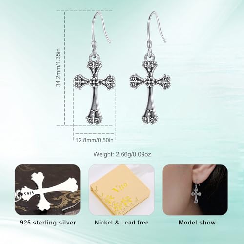 Vito Moonstone Turquoise Drop Earrings for Women, 925 Sterling Silver Hooks - style: Cross