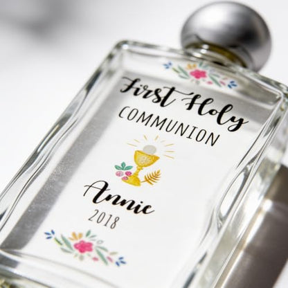 Personalized First Communion Holy Water Bottle - Laser Engraved Name & Date - color: Communion Pink