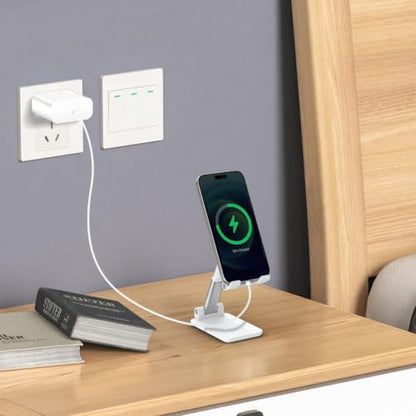 Cell Phone Folding Stand for Desk, Foldable Cell Phone Holder Mobile Stand Phone Dock, Multi-Angle Universal Adjustable Tablet Holder Compatible with Most Cellphone and Tablet(White) - color: White