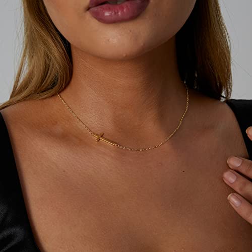 VIROMY Gold Cross Necklace for Women 14K Gold Plated Cute Sidways Cross Pendant Choker Necklaces Simple Trendy Everyday Jewelry for Women - style: Cross Bar-44CM-Gold