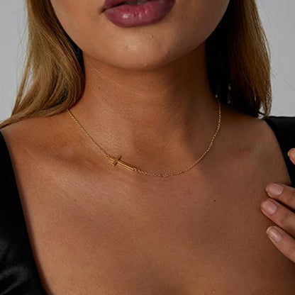 VIROMY Gold Cross Necklace for Women 14K Gold Plated Cute Sidways Cross Pendant Choker Necklaces Simple Trendy Everyday Jewelry for Women - style: Cross Bar-44CM-Gold