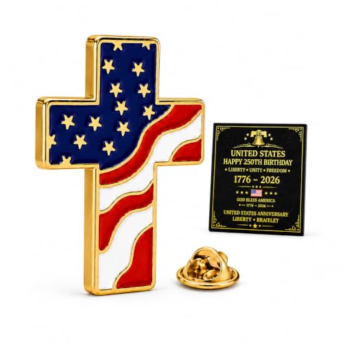 Cross Pin for Women Christian Lapel Brooch Religious Faith Jewelry - color: C1:gold american flag