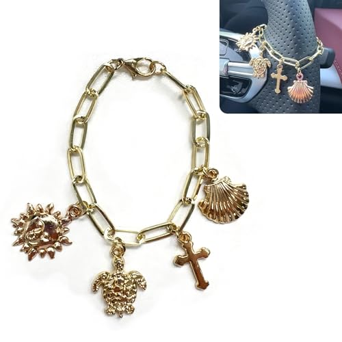 Cross Steering Wheel Charm Sun Sea Turtle Shell Car Jewelry Interior Decor - color: Shell Turtle