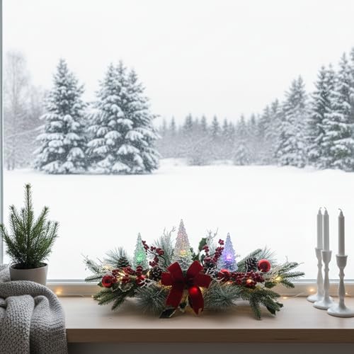 Eksen Lighted Christmas Table Centerpiece with Color-Changing LED Acrylic Trees, 27" Christmas Table & Mantel Decor, 5 Light Modes