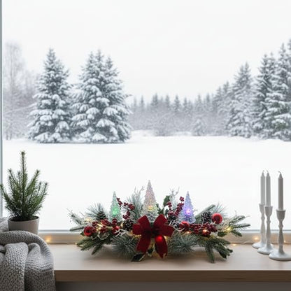 Eksen Lighted Christmas Table Centerpiece with Color-Changing LED Acrylic Trees, 27" Christmas Table & Mantel Decor, 5 Light Modes