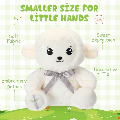 HyDren 6 Pcs Large Christian Sheep Stuffed Animals for Gifts 9.84 Inch Cute Prayer Sheep Plush with Embroidered Cross Religious Lambs Gifts for Kids Adults Easter Basket Stuff Pray Birthday Christmas