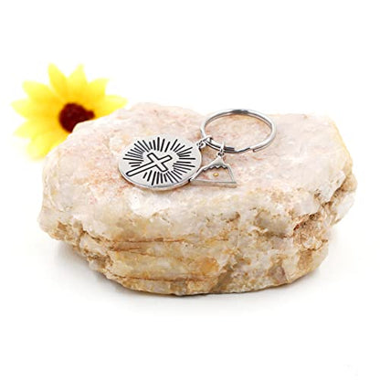 Uloveido Stainless Steel Faith Cross Keychain & Jesus Loves Me Christian Keyring Mustard Seed Charms Religious Jewelry - style: Sun Ray-triangle