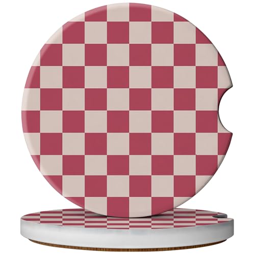2 Pack Car Coasters for Cup Holders, Cute Car Accessories Interior (Grid-Pink) - color: Grid-pink