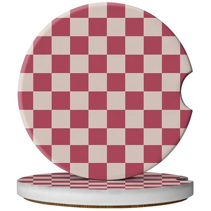 2 Pack Car Coasters for Cup Holders, Cute Car Accessories Interior (Grid-Pink) - color: Grid-pink