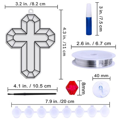 Winlyn 27 Set Cross Suncatchers Ornaments Decorations DIY Window Paint Art Craft Kits for Kids Sunday School VBS Christmas Easter Holiday Activities Party Favors