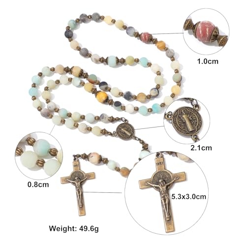 KOMI Catholic Gemstone Rosary Beads for Women - Holy Prayer Beads Necklace With Crucifix Cross