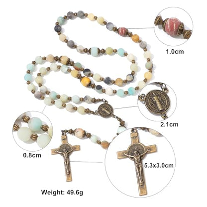 KOMI Catholic Gemstone Rosary Beads for Women - Holy Prayer Beads Necklace With Crucifix Cross
