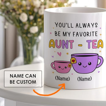 Custom Gifts For Aunt, Auntie - My Favorite Aunt-tea Gift, Funny Best Aunty Mug with Custom Name - Perfect Birthday, Christmas Gifts For Auntie From Niece, Nephew - color: Auntea Customizable