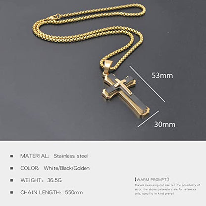 OLEVS Men's Cross Pendant Necklace Large Stainless Steel Cross Pendant Necklace for Men Women - color: gold-black