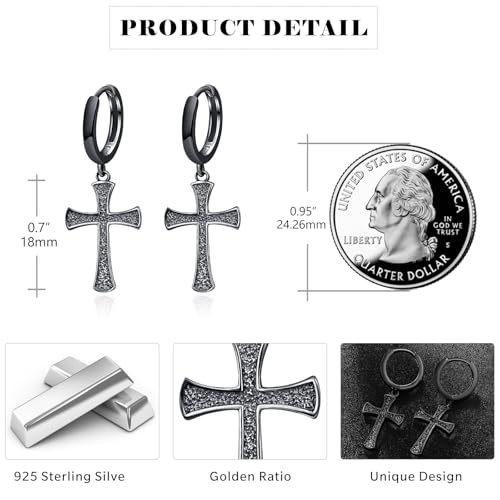 Cross Earrings 925 Sterling Silver Cross Dangle Earrings Christianity Jewelry Gift for Men Women - style: Cross-Black