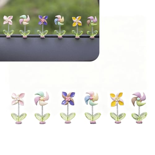 6 PCS Cute Windmills Car Dashboard Ornaments, Fun Shaking Head Windmills Decor for Car Interior Mirrors, Creative Vehicle Screen Display Decoration, Universal for Most Cars (Multicolored) - color: Multicolored# Style2