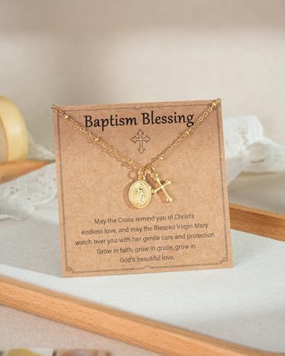 Tarsus Catholic Baptism/First Communion/Confirmation Gifts for Girls, Cross Virgin Mary Pendant Necklace Faith-Inspired Jewelry for Girls Teens - style: Baptism