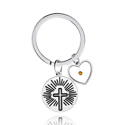 Uloveido Stainless Steel Faith Cross Keychain & Jesus Loves Me Christian Keyring Mustard Seed Charms Religious Jewelry - style: Sun Ray-heart
