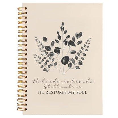 BearCake Christian Notebook Journal, Christian Gifts for Women, PSALM 23:3 He Restores My Soul Prayer Journal for Women, Bible Journaling Neutral Hardcover Spiral Notebook 5.5x8.3 - color: white Bible-soul
