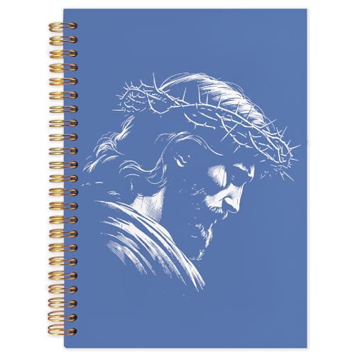 WUCHJ Blue Crown of Thorns Jesus Christian Notebook, Religious Jesus Journal, Religious Prayer Spiral Notebook Journal for Note Taking, Christian Faith Based Gifts for Women Men, 5.5x8.5 Inch - color: blue Jesus with crown of thorns