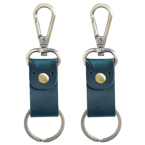 Jack&Chris Genuine Leather Keychain, Small Keychain for Man and Women, Key Holder Mens Belt Key Chain Ring, Red Brown - color: 2pack-blue