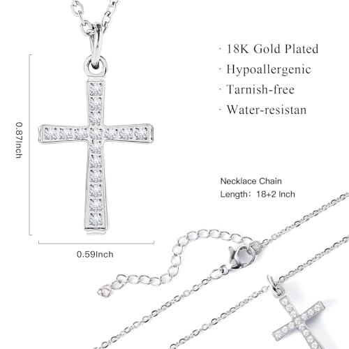Gold Cross Necklace for Women Diamond Necklace for Women Sparkling Cubic Zirconia Pendant 18K Gold Plated Cross Pendant Religious Jewelry with Diamond Birthday Gift Christian Gifts for Her - color: White Gold, style: Small Cross