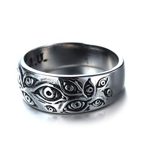 Men's Vintage Engraved Eye of God Ring Black Gold Silver Tone - color: Silver