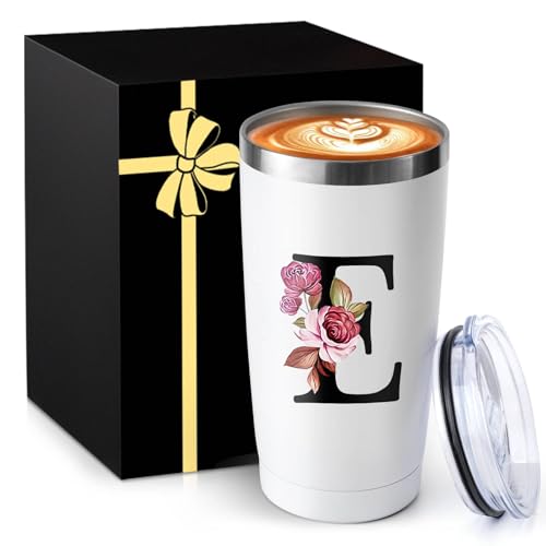 20 Oz Insulated Coffee Cup with Lid Car Tumbler Travel Mug Best Female Friend Happy Birthday Women Bff Stuff Bestie Soul Gifts Sister Ever Long Distance Personalized Unique Cute Christmas Xmas Present - style: Letter E