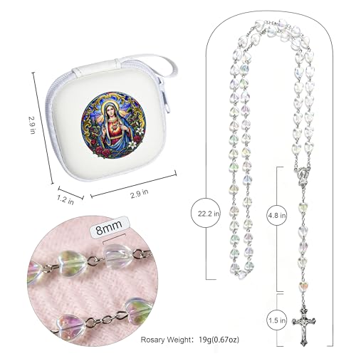 Handmade Rosary Beads for Women, Elegant Catholic Gifts for First Communion, Confirmation & Spiritual Prayer, Unique Beaded Rosary Necklace with Zippered Case - color: White - Immaculate Heart of Mary