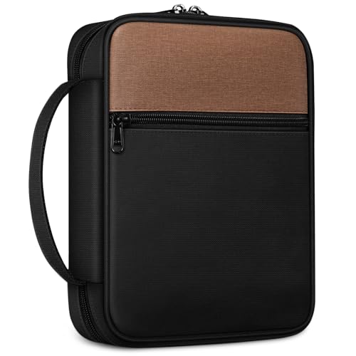 FINPAC Bible Cover, Carrying Book Case Bible Bag with Handle - color: Black & Brown
