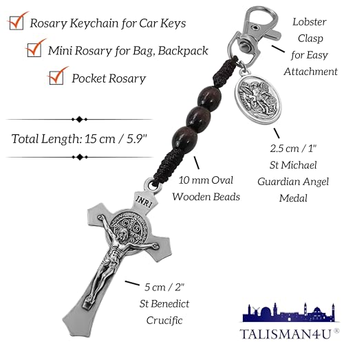 TALISMAN4U Catholic Rosary Keychain for Car St Benedict Cross Saint Michael