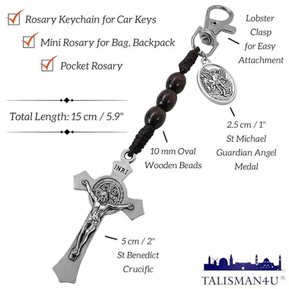 TALISMAN4U Catholic Rosary Keychain for Car St Benedict Cross Saint Michael