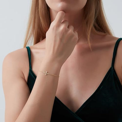 GAVU 925 Sterling Silver Small Cross Charm Bracelet for Women - color: 14K Gold Plated