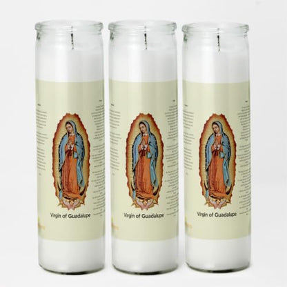 Virgin of Guadalupe Prayer Candle, 3 Pack, Glass Jar, Devotional Candle