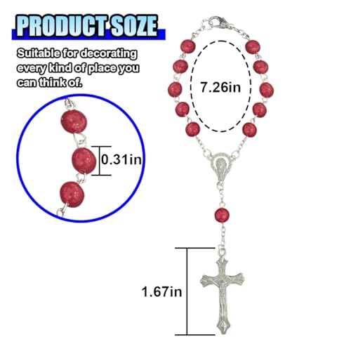 ZIMISI 2PCS Car Rosary for Rearview Mirrors, Cross for Car Mirror Hanging Accessories, Medal and Cross Rear View Mirror Charm, Universal Hanging Ornament Pendant for Women (Red) - color: Red