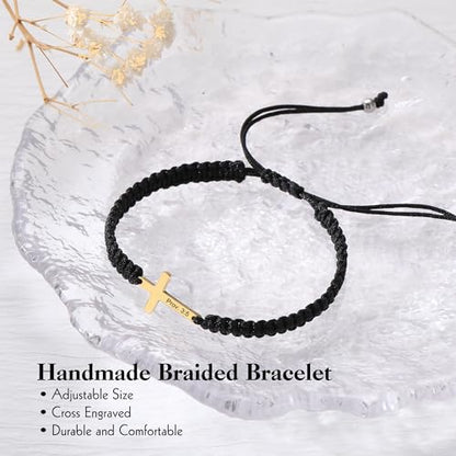 Christian Gifts Cross Bracelet for Men Easter Baptism Religious Gifts for Women Handmade Braided Bracelets Inspirational Confirmation Gifts for Teenage Girl Boys Jewelry - color: Gold, style: PHILIPPIANS 4:13