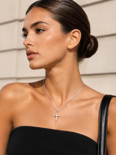 KeyStyle Cross Necklace for Women,Silver/Gold/Rose Gold Cross Pendant - color: 03-Large Cross-Silver