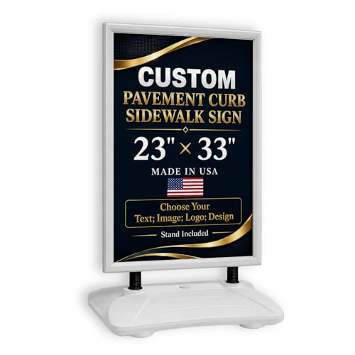 Custom Weighted Sidewalk Sign Display by BCB Print – 23x33 Outdoor Sign Holder with Custom Print | Heavy Duty Advertising Stand for Business, Storefront Use | Made in USA - color: Pavement Curb Sidewalk Sign