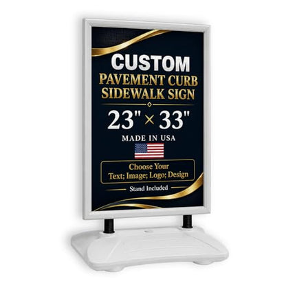 Custom Weighted Sidewalk Sign Display by BCB Print – 23x33 Outdoor Sign Holder with Custom Print | Heavy Duty Advertising Stand for Business, Storefront Use | Made in USA - color: Pavement Curb Sidewalk Sign