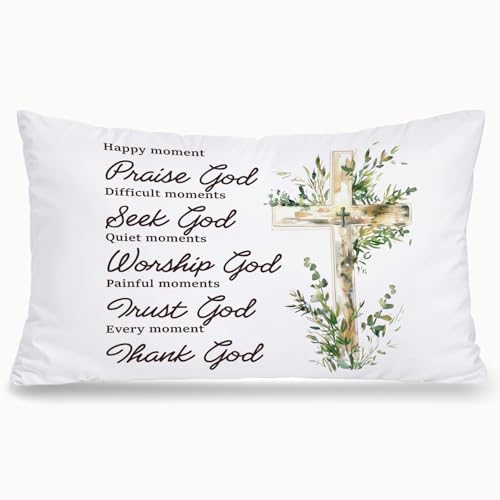 Eucalyptus Cross Christian 12x20 Pillow Cover, Bible Verse Home Decor, Bible Scripture Religious Decorative Throw Pillow Covers Pillowcases for Church Home Living Room Bedroom Decor - color: Bible(white02)