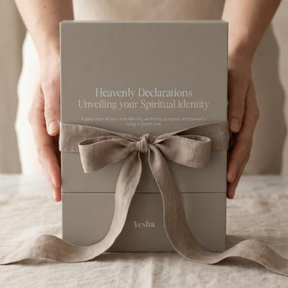 Yesha 52 Daily Bible Verse Cards with Wooden Stand | Heavenly Declarations | Christian Affirmation Cards for Identity in Christ | Premium Scripture Cards for Women & Men | Devotional Gift Set
