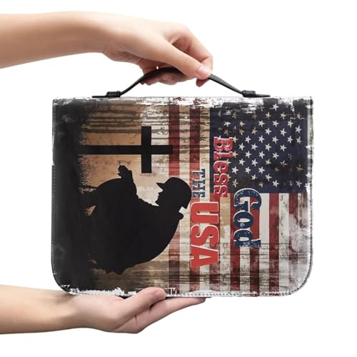 America God Print Womens Bible Cover Protective Church Organizer Holder Bag Letter Bible Bag with Handles Soft Bible Case size：M - color: America god, size: M（9.21-6.3in）