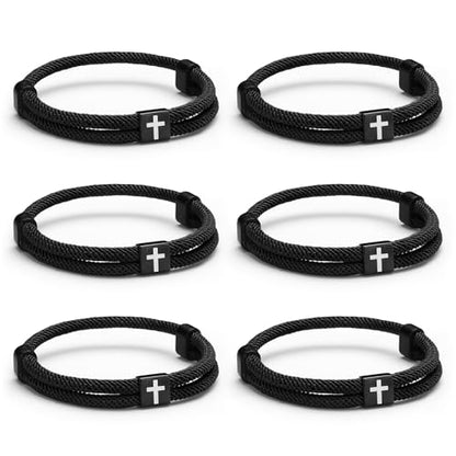 Landical 6 Pcs Cross Bracelet Men Adjustable Braided Rope - color: Black