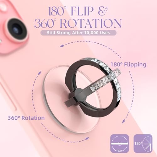 2 Pcs Jsoerpay Clear Phone Ring Holder with Diamond, Black - color: 2 Black Diamond