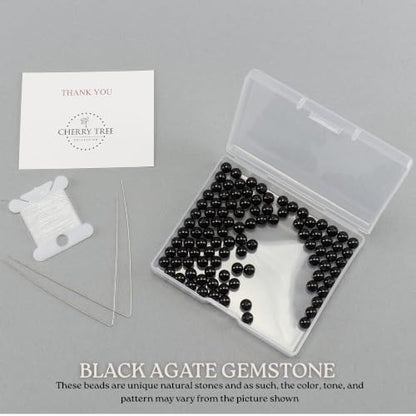 Cherry Tree Collection 100PCS 6mm Black Agate Round Bead Craft Kit - color: black agate, size: 6mm