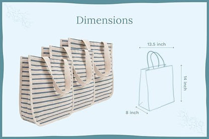 Best Canvas Grocery Shopping Bags - Cloth Grocery Tote Bags - Reusable Cotton Grocery Tote Bags with Bottle Sleeves - color: Blue Stripes